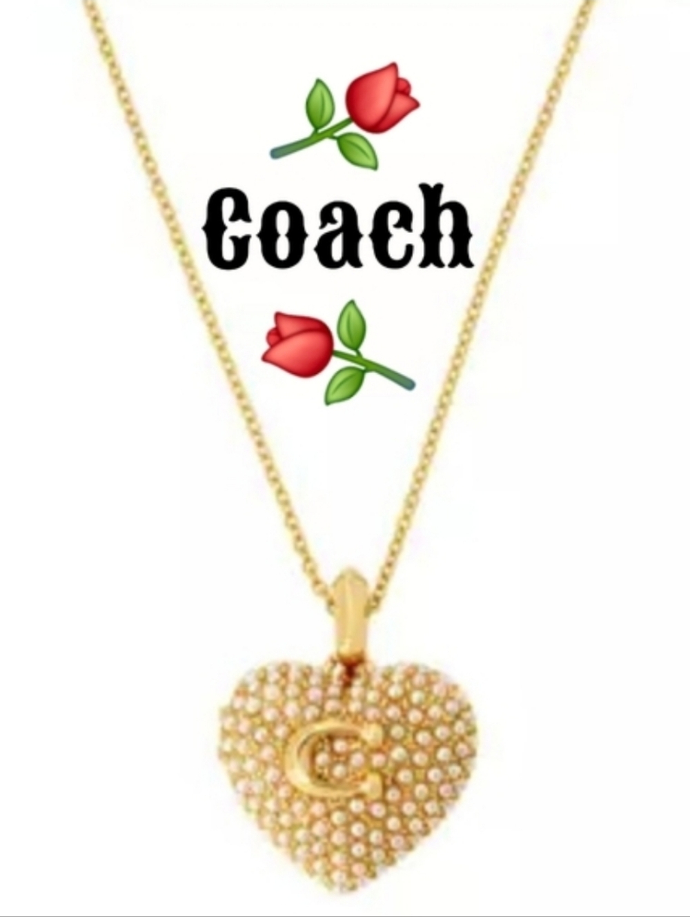 ⚘️Coach Pearl Puff Heart Locket Pendant Necklace